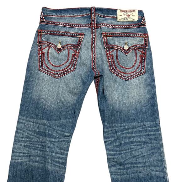 True Religion Red Chainstitch Ricky Straight Jeans - Picture 5 of 8